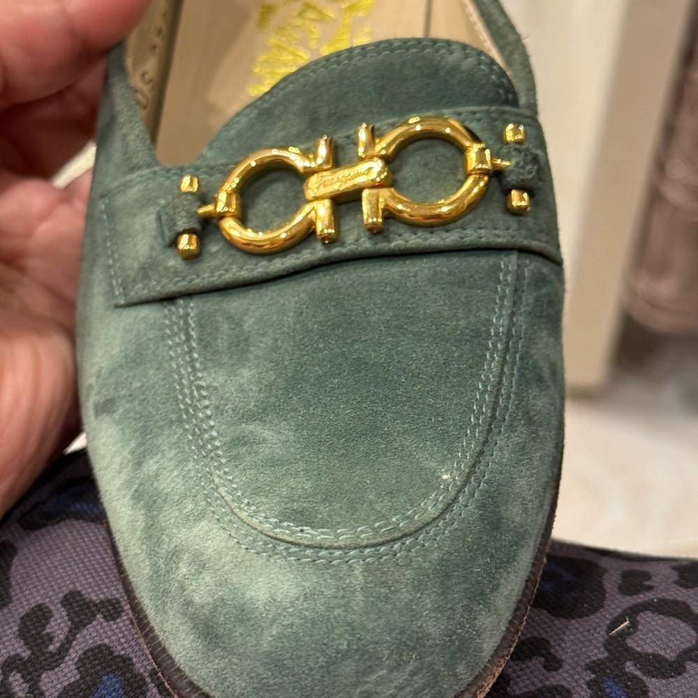 Salvatore Ferragamo Green Suede Loafers
